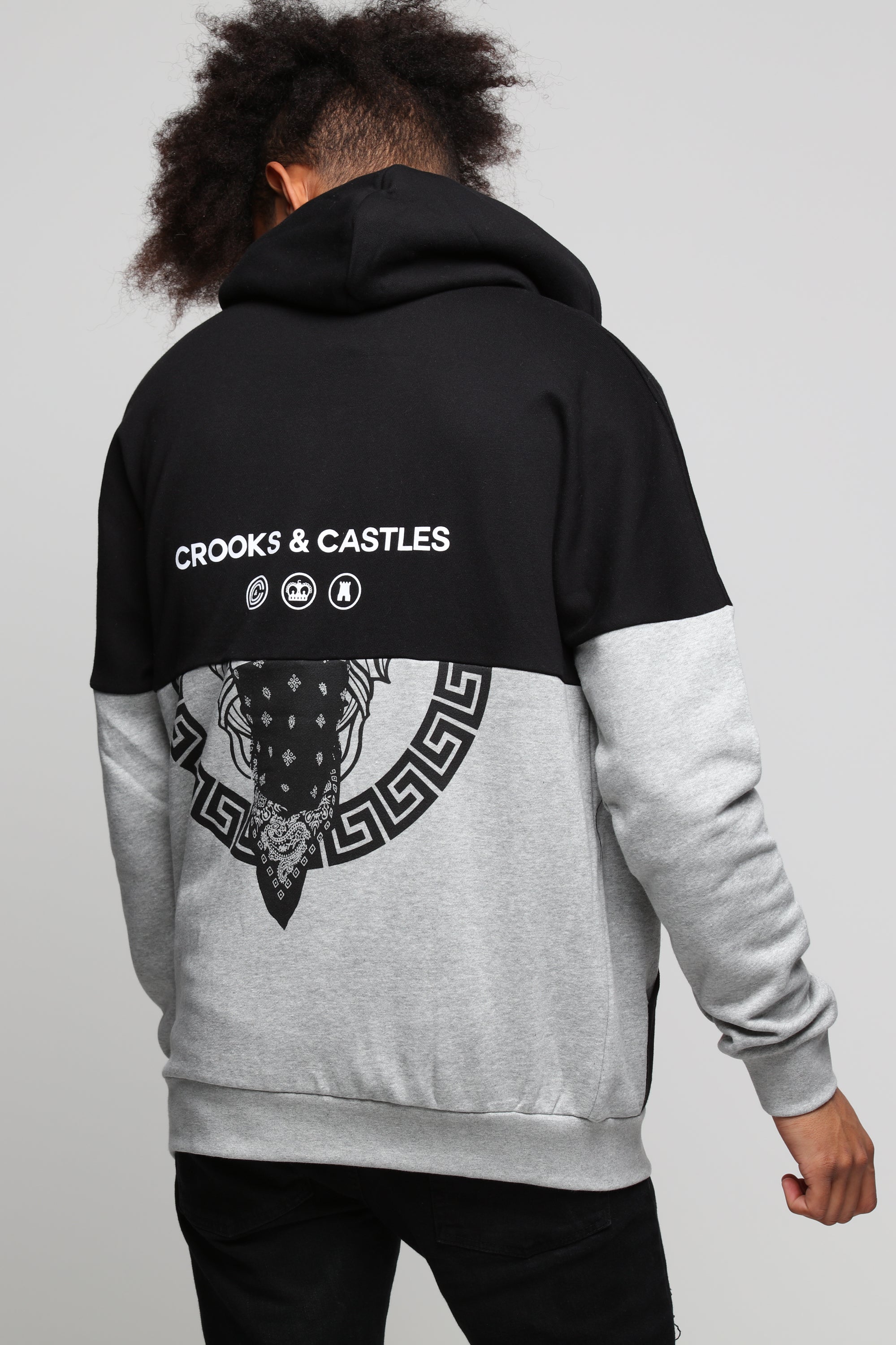 Crooks /& Castle 2 FACE MEDUSA PULLOVER HOODIE SWEATSHIRT BLACK