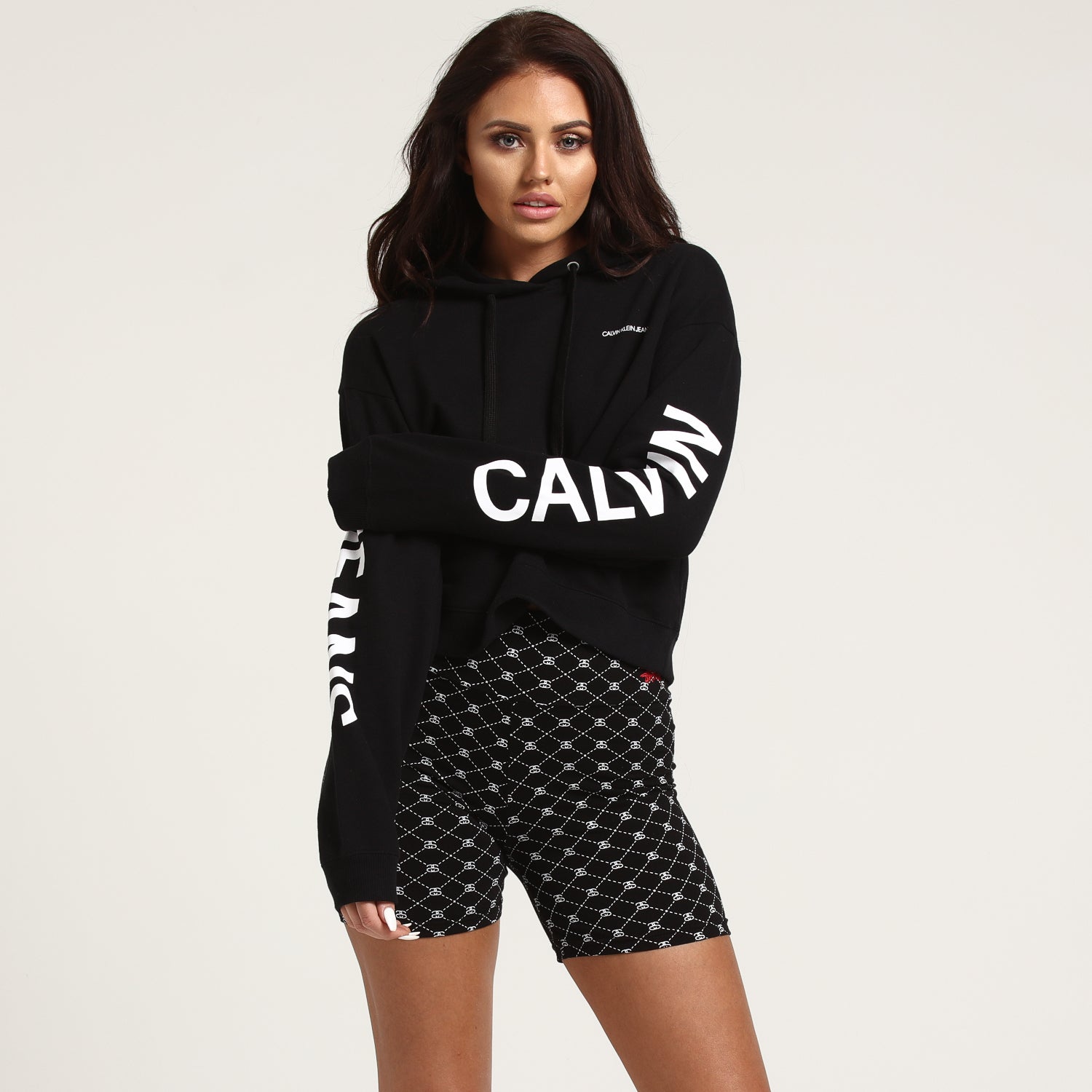 calvin klein cropped hoodie and shorts