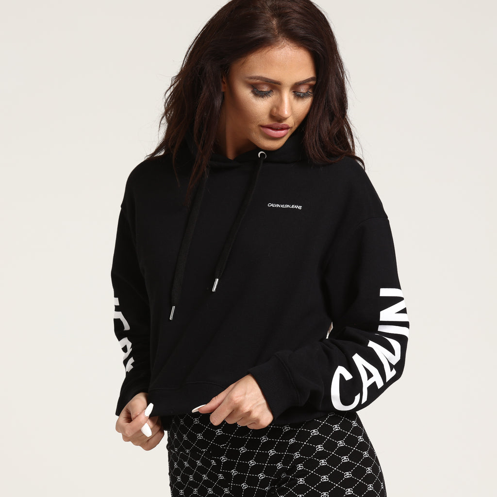 Calvin Klein Women's Cropped Institutional Hoodie Black 