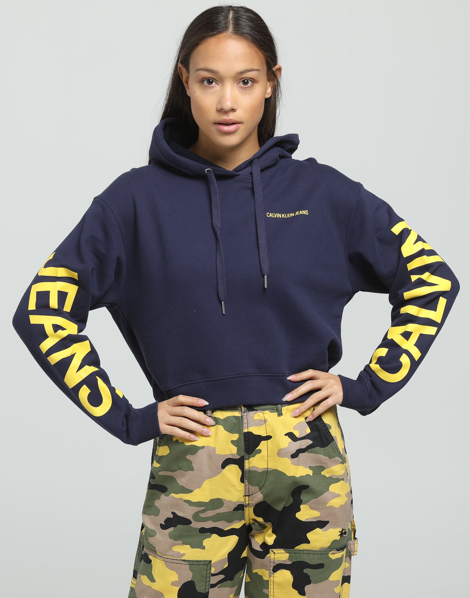 calvin klein cropped institutional hoodie