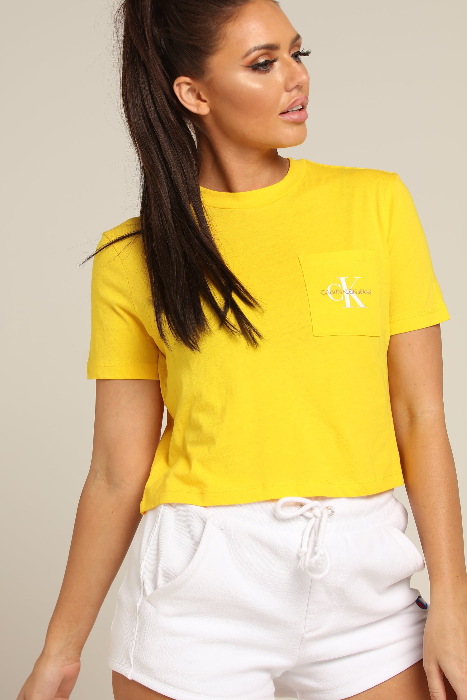 calvin klein jeans cropped t shirt with pocket logo