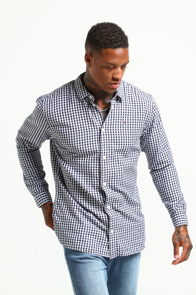 Tommy Jeans TJM Essential Gingham Shirt Black Iris