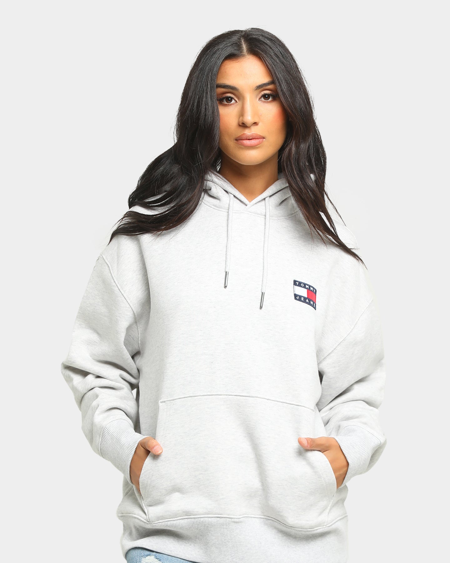 tommy badge hoodie grey