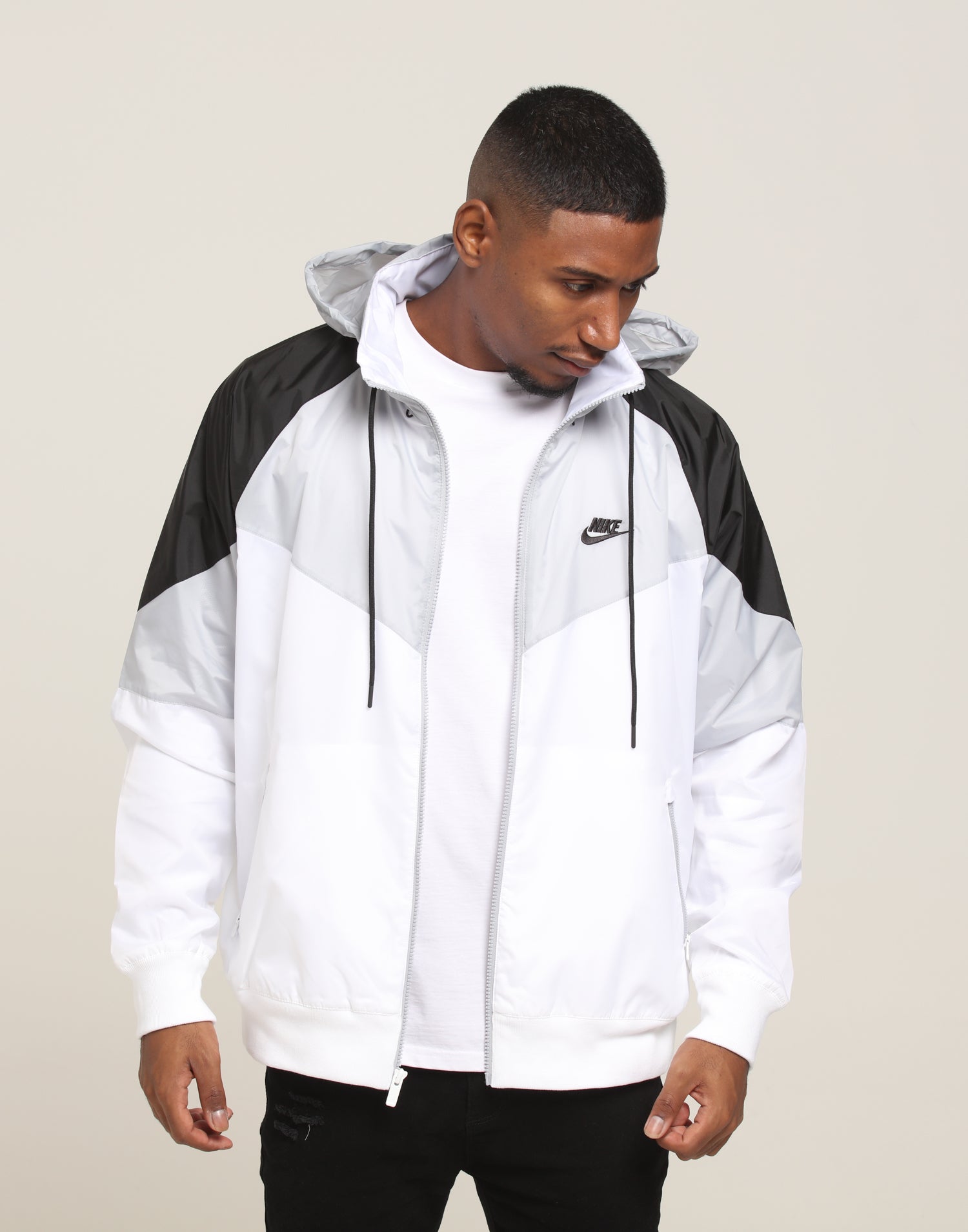 nike windbreaker white grey black