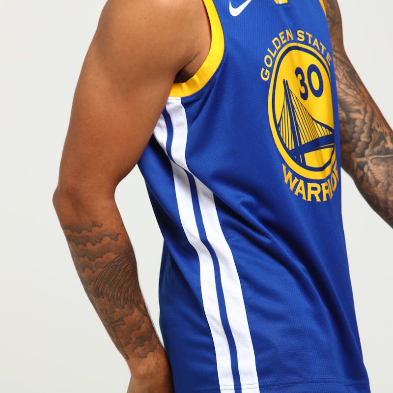 Download Free Stephen Curry 30 Golden State Warriors Nike Icon Edition Authentic Jersey Blue White Yellow Culture Kings PSD Mockups.