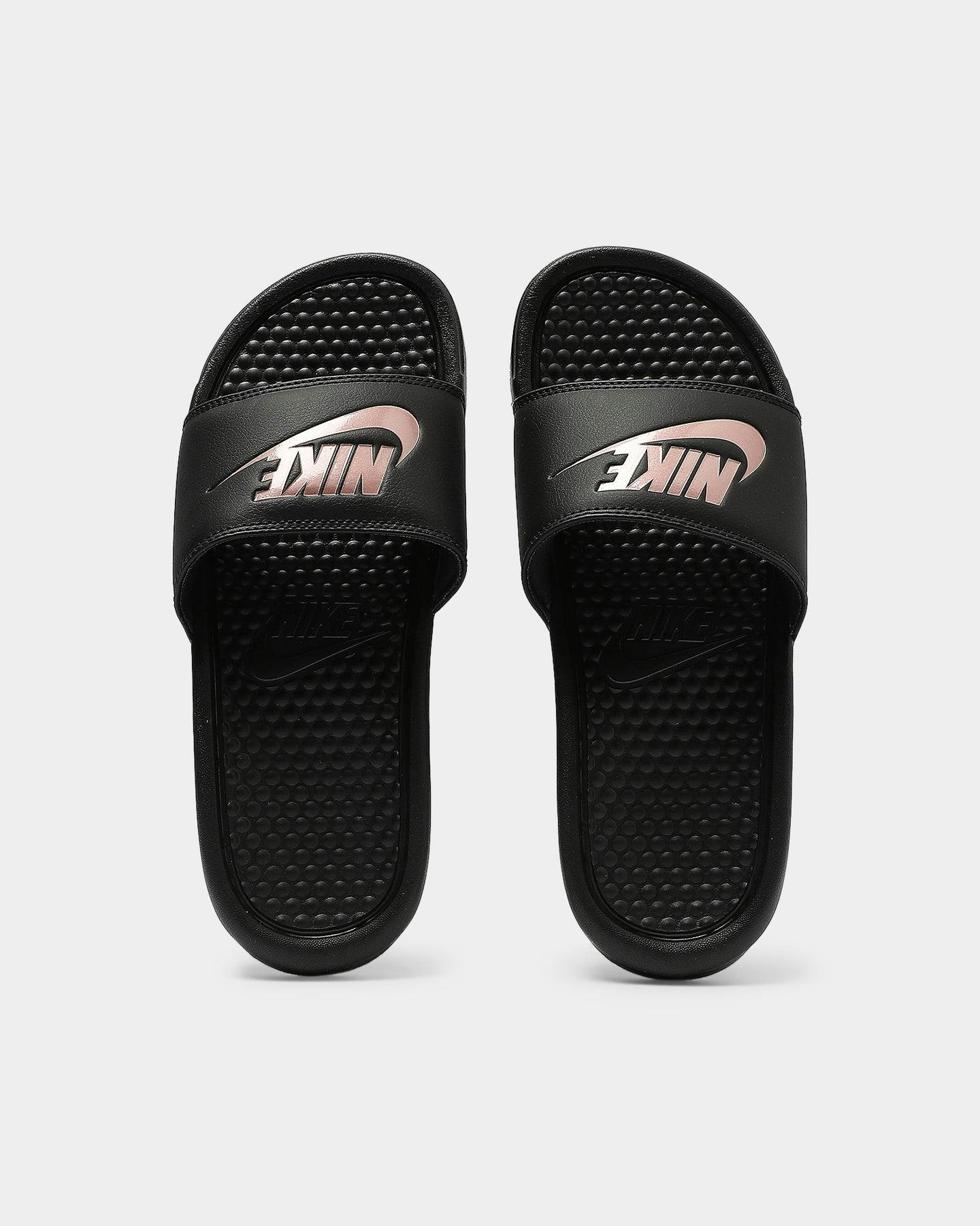 nike benassi slides women's black and rose gold