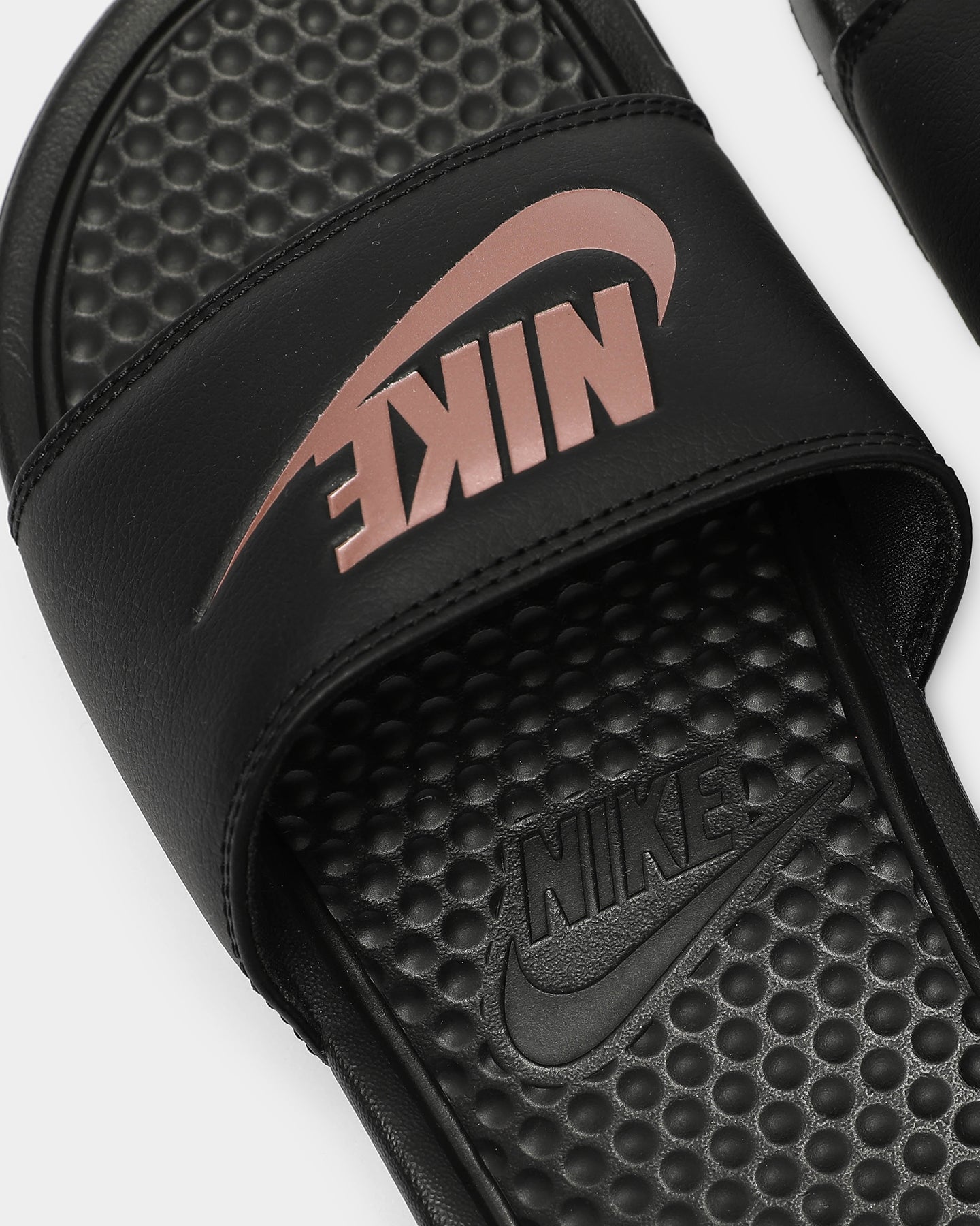 nike benassi rose gold slides