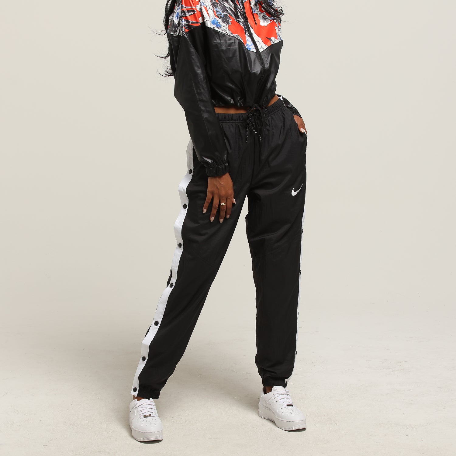 nike nylon colour block popper pants