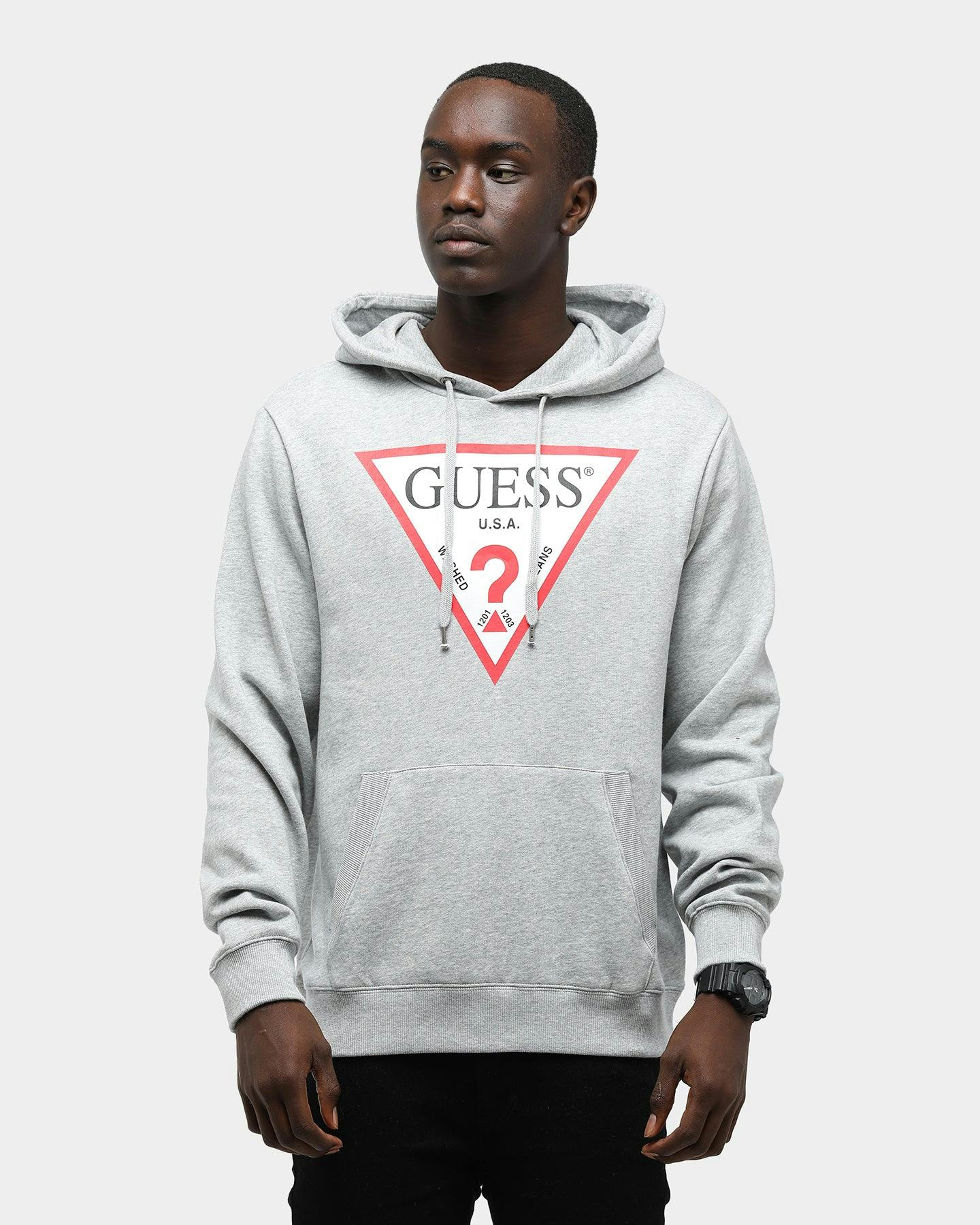 Guess Men's Long Sleeve Eco Roy Triangle Logo Hoodie Grey Heather