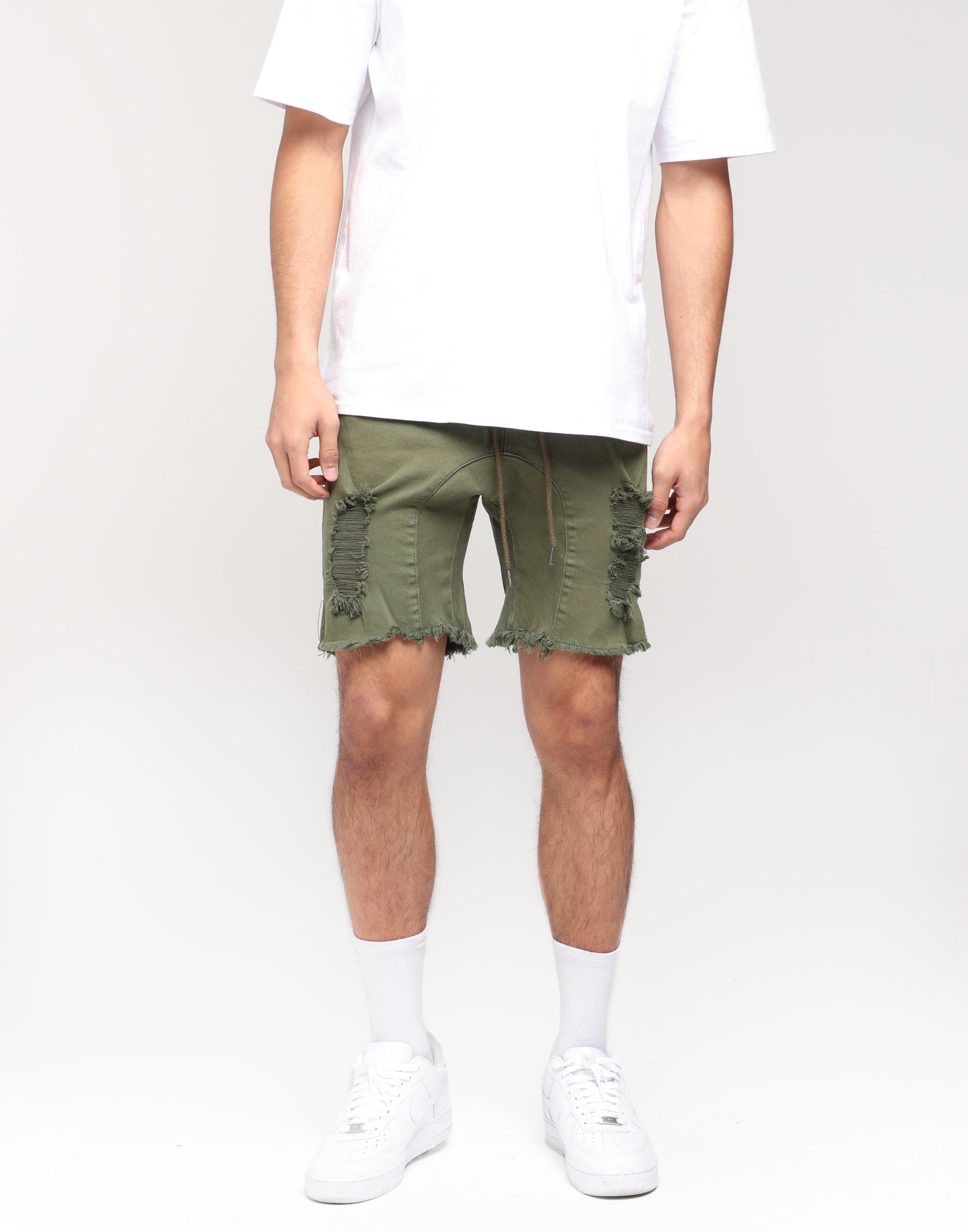 distressed khaki shorts