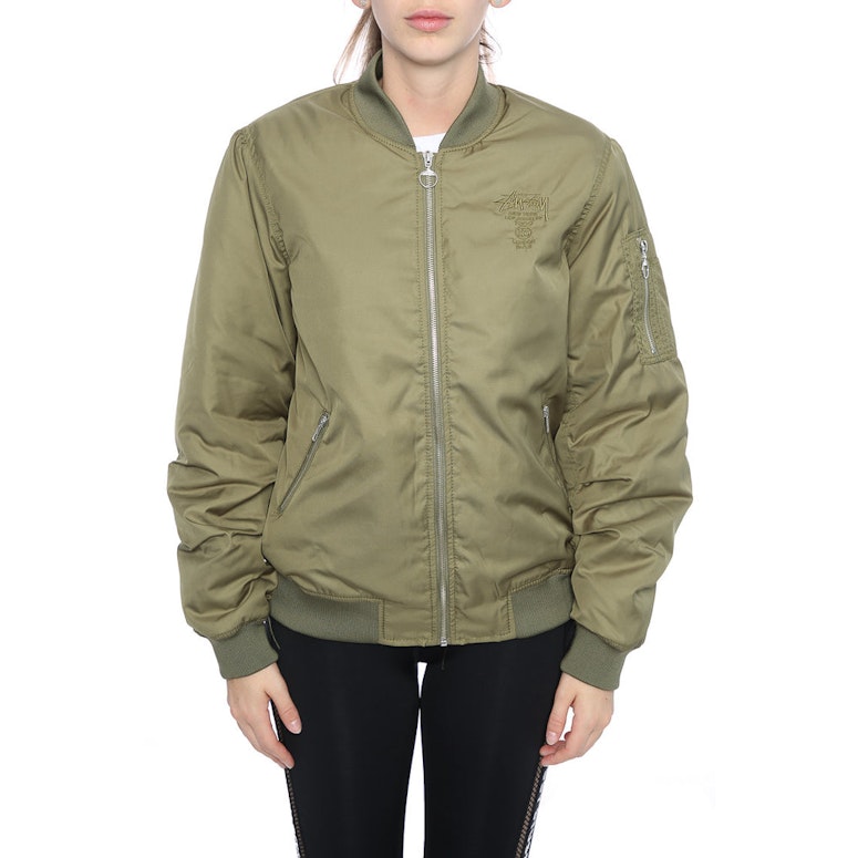 Stussy Satin Bomber Jaket Olive ladies Culture Kings Stussy Satin Bomber Jaket Olive ladies Culture Kings