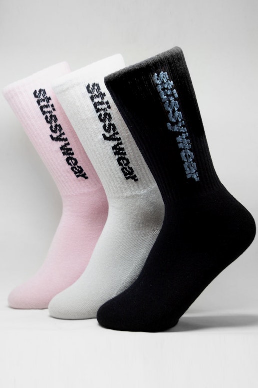 Stussy Vertical Italic Sock 3 Pack Multi-Coloured