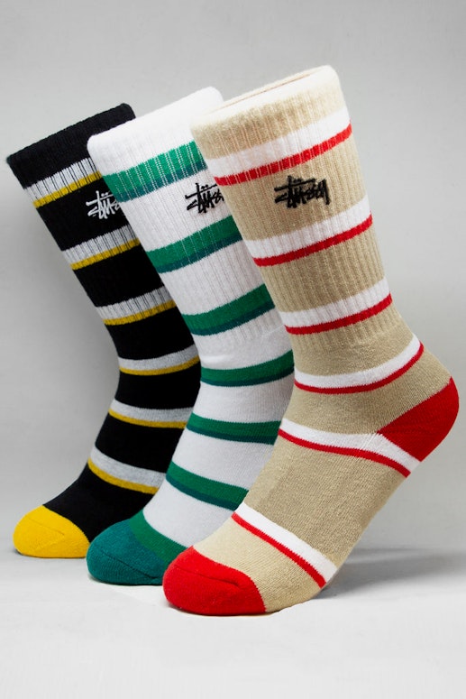 Stussy Stripe Graffiti Sock 3 Pack Multi-Coloured