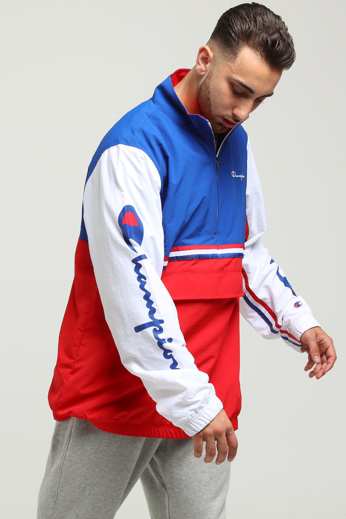 red white and blue quarter zip