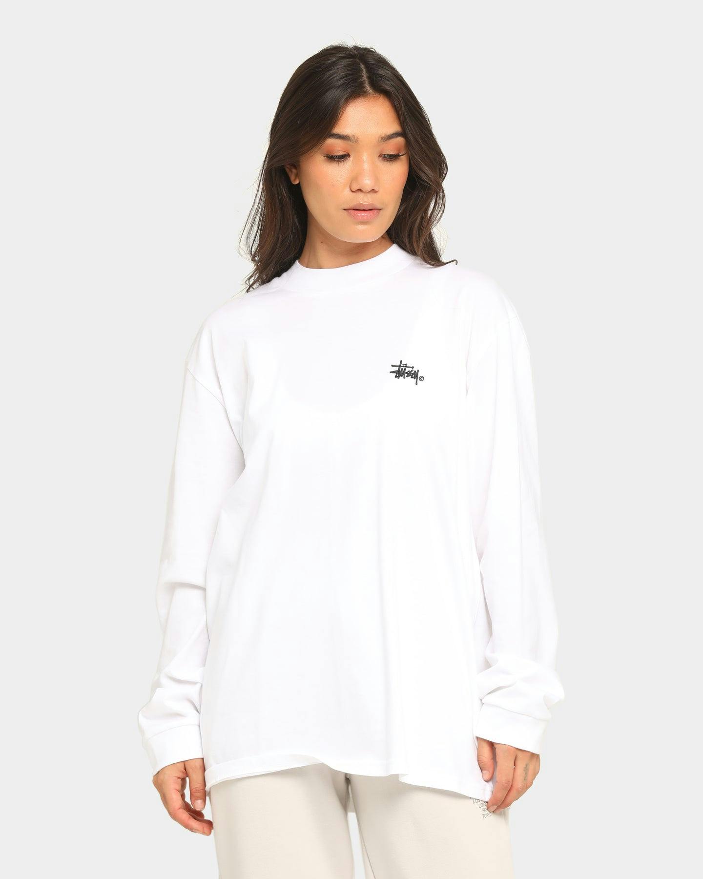 Download Stussy Mock Neck Long Sleeve T-Shirt White | Culture Kings