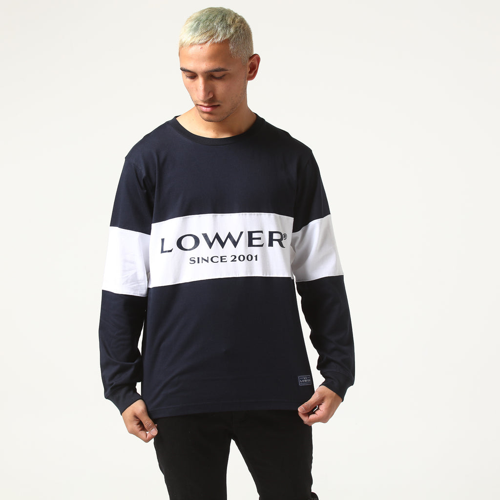 Lower Bar L/S Tee Exec Navy/White